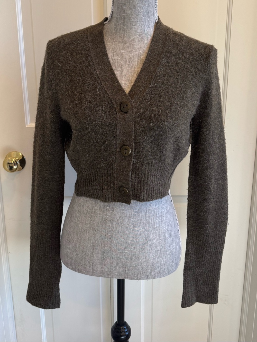 All Saints Cropped V-Neck Button Cardigan Sweater